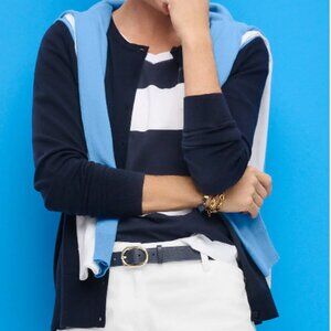 TALBOTS Pima Cotton 3/4 Sleeve Charming Cardigan Navy